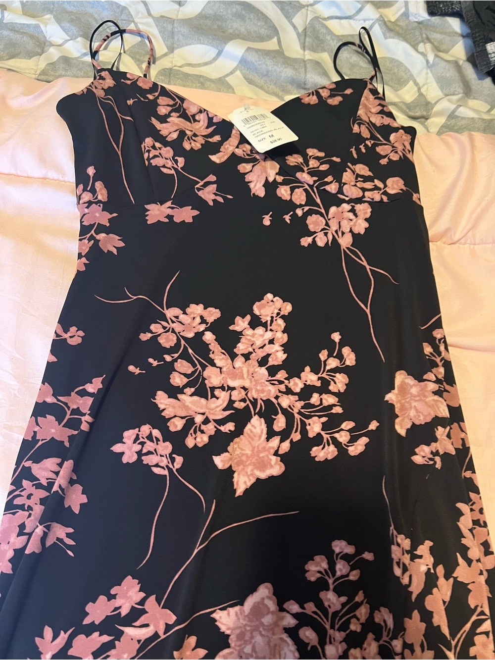 Windsor Black Strapless Slip Dress with Pink Floral Print